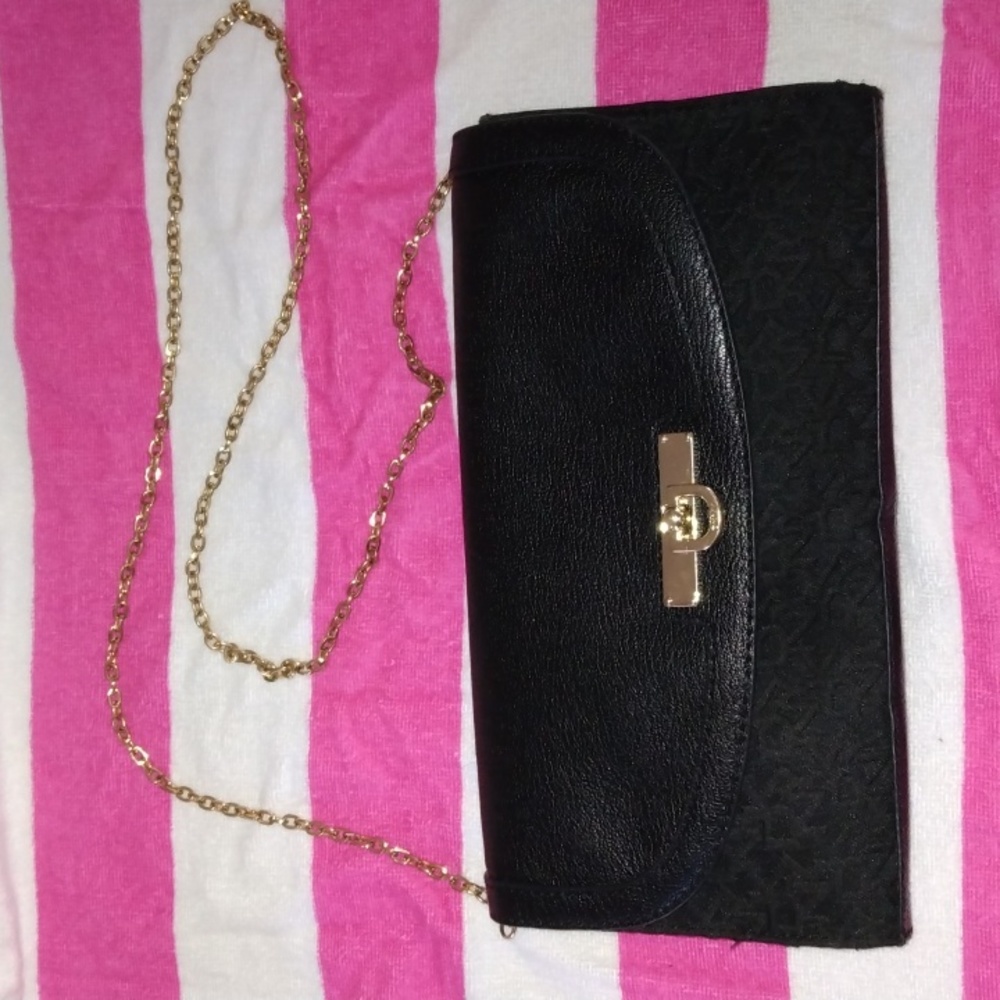 Donna Karan New York black leather clutch shoulder bag